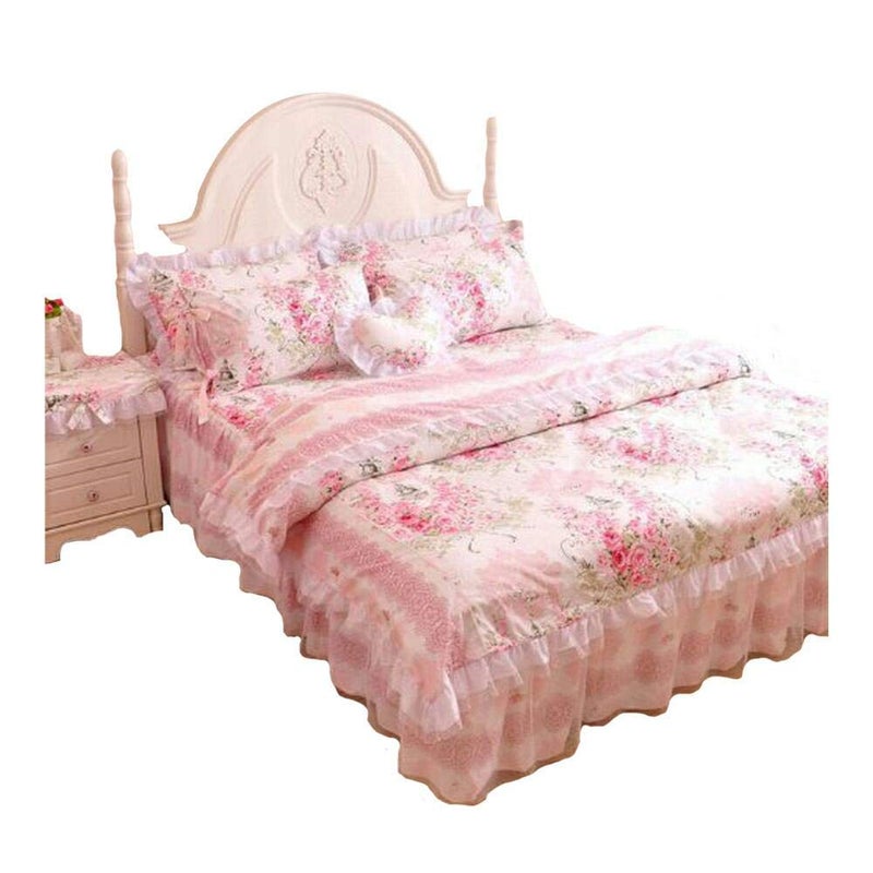 FADFAY,Romantic Flower Print Bedding Set,Floral Bed Set,Princess Lace Ruffle Duvet Cover King Queen Twin,4Pcs (Queen) - Image 1
